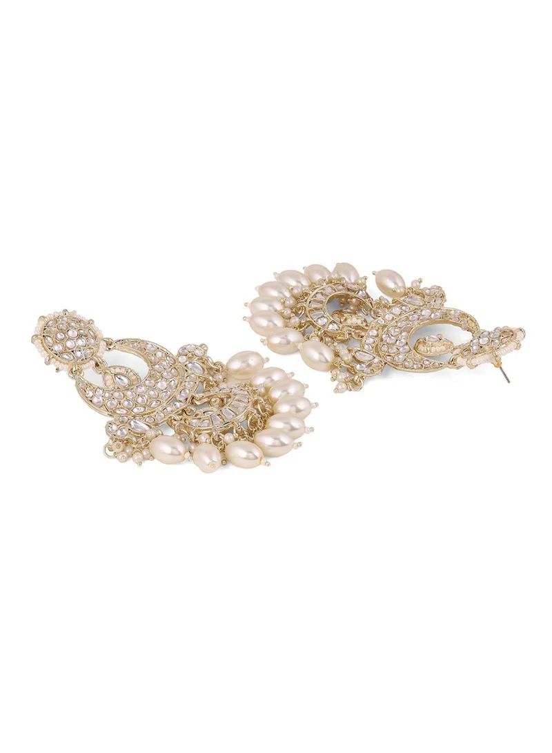 Priyaasi Kundan Stone Studded  Pearls Beaded Contemporary Chandbalis