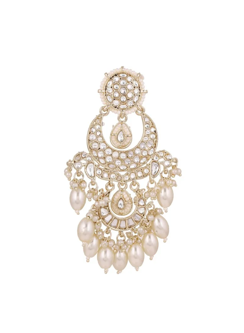 Priyaasi Kundan Stone Studded  Pearls Beaded Contemporary Chandbalis