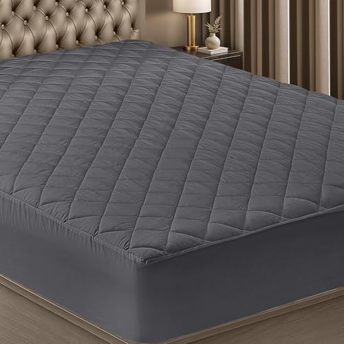 Utopia Bedding Quilted Fitted Mattress Pad Queen Size Elastic Fitted Mattress Topper Protector and Cover Stretches up to 16 Inches Deep Machine Washable Grey