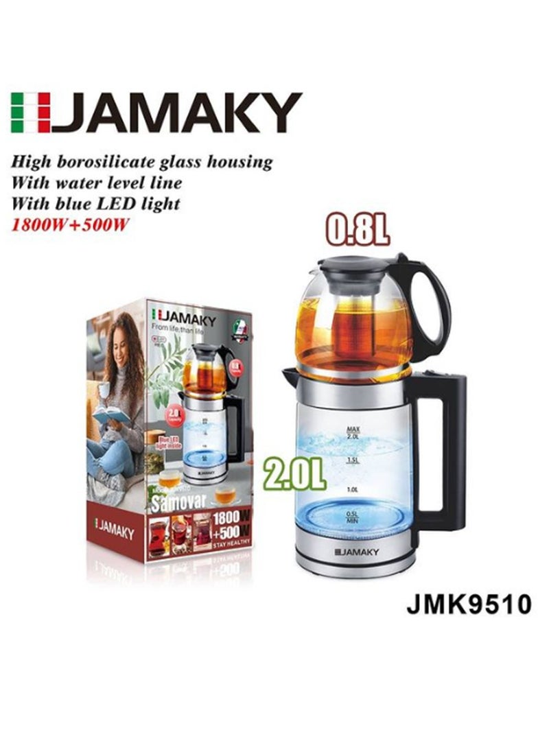 JAMAKY - Electric Double kettle 0.8L+ 2L - High borosilicate glass housing 1800W + 500w ,  with Italian technology - Image 1