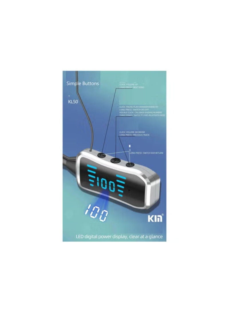 كين سماعات أذن لاسلكية حول الرقبة KL50 بتقنية بلوتوث 5.2 وشاشة LED، أخضر داكن - Image 2
