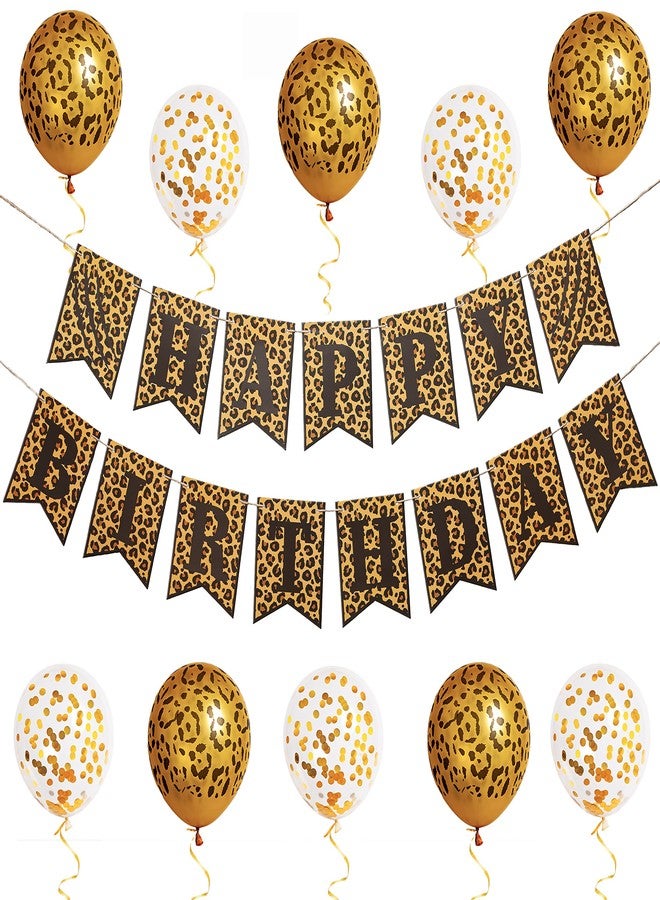 Pirese Cheetah Happy Birthday Banner - Cheetah Birthday Decorations, Leopard Party Decor, Safari Theme Party Supplies, Animal Print Party - Image 1
