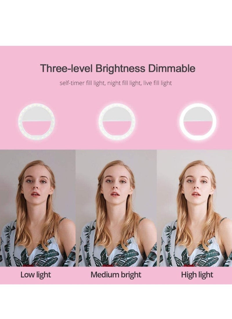 ELTRAZONE Selfie Ring Light , Rechargeable Portable Clip-On Phone LED Ring Light- 4 Colours Camera Light - Phone Photography Camera Selfie Light- Girls Make Up Ring Light (Pink 90mins)  - Image 2