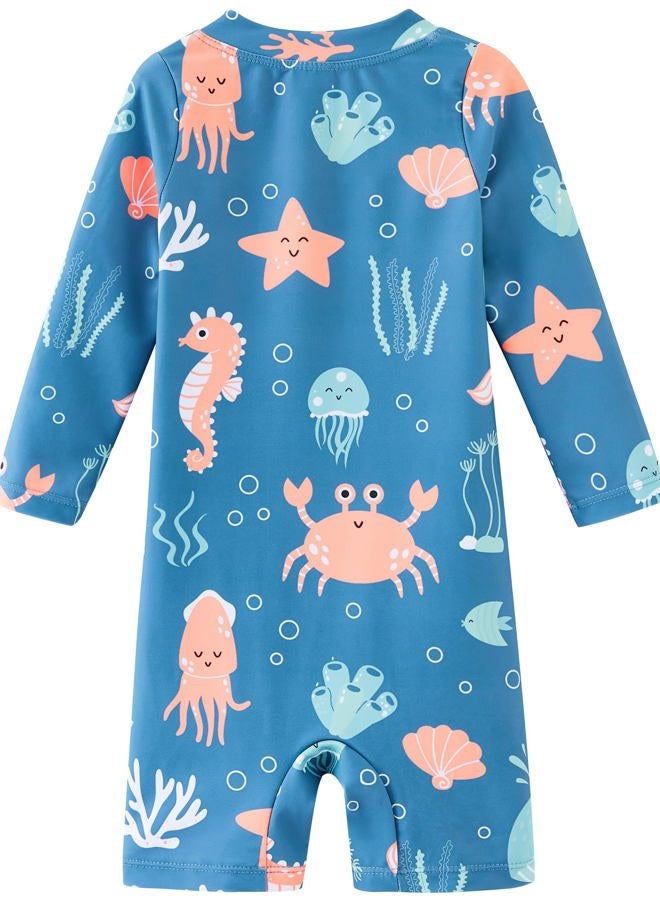 UMELOK Baby Boy Swimwear Infant Bathing Suit Rash Guard Swimwear UPF 50+ Sun Protection Swimsuit Rashguard Sunsuit Blue, Marine animals-12-18M - Image 3