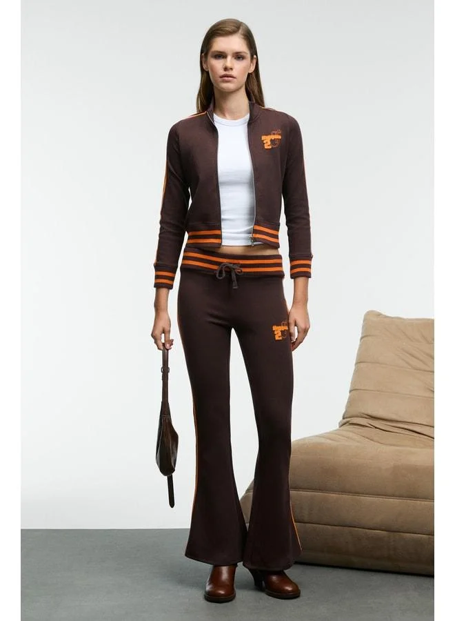 Grimelange MENTTAQUE Women's Knit Belted Contrast Waist Embroidered Brown Sweatpants.