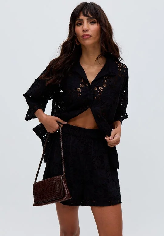 رافاي Shelli All Over Broderie Anglaise Shirt In Black
