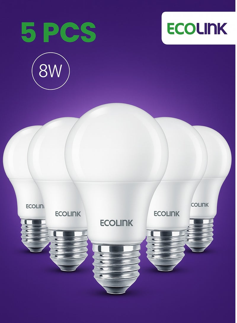 ECOLINK 5 Piece LED Light Bulb,8W,E27 Base,6500K 1CT/12 Cool Day Light  - Image 1