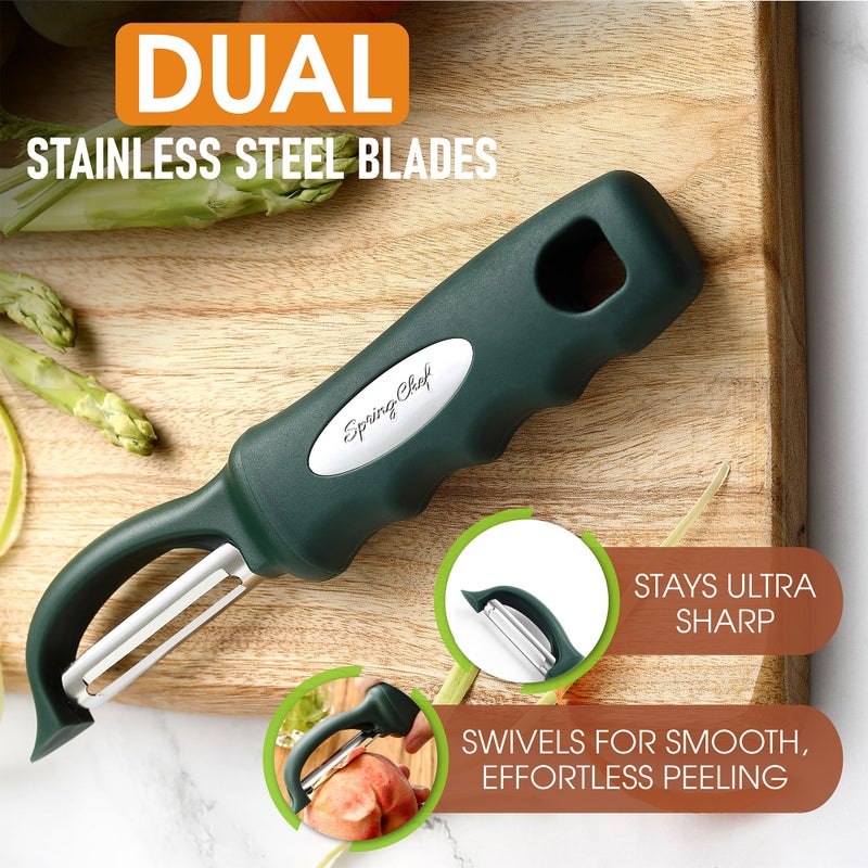 Spring Chef Professional Swivel Vegetable Peeler for Kitchen, Stainless Steel Potato Peeler with Comfortable Handle, Great for Apple, Veggie, Carrot, Cucumber - Dishwasher Safe - Pine Green - Image 2