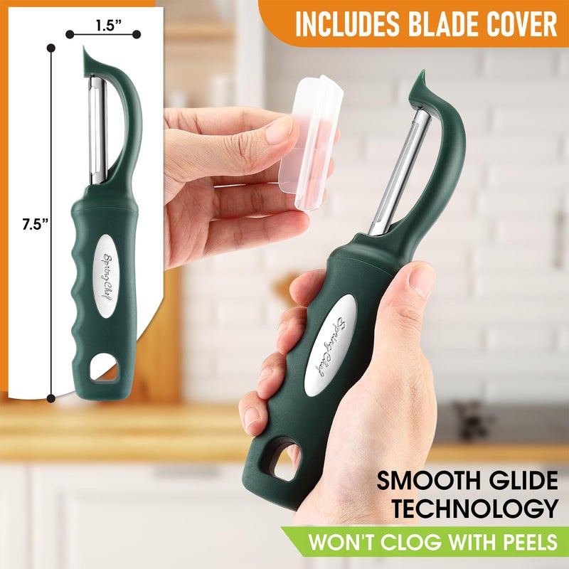 Spring Chef Professional Swivel Vegetable Peeler for Kitchen, Stainless Steel Potato Peeler with Comfortable Handle, Great for Apple, Veggie, Carrot, Cucumber - Dishwasher Safe - Pine Green - Image 3