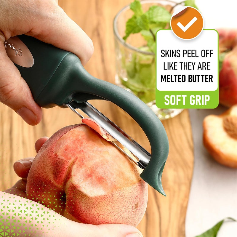 Spring Chef Professional Swivel Vegetable Peeler for Kitchen, Stainless Steel Potato Peeler with Comfortable Handle, Great for Apple, Veggie, Carrot, Cucumber - Dishwasher Safe - Pine Green - Image 4