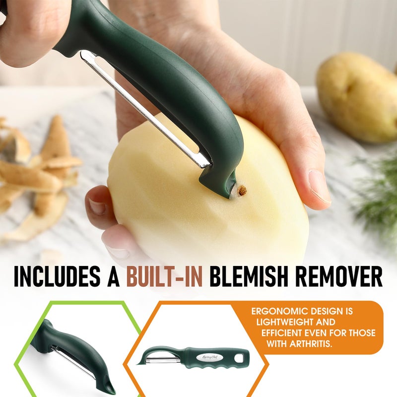 Spring Chef Professional Swivel Vegetable Peeler for Kitchen, Stainless Steel Potato Peeler with Comfortable Handle, Great for Apple, Veggie, Carrot, Cucumber - Dishwasher Safe - Pine Green - Image 5