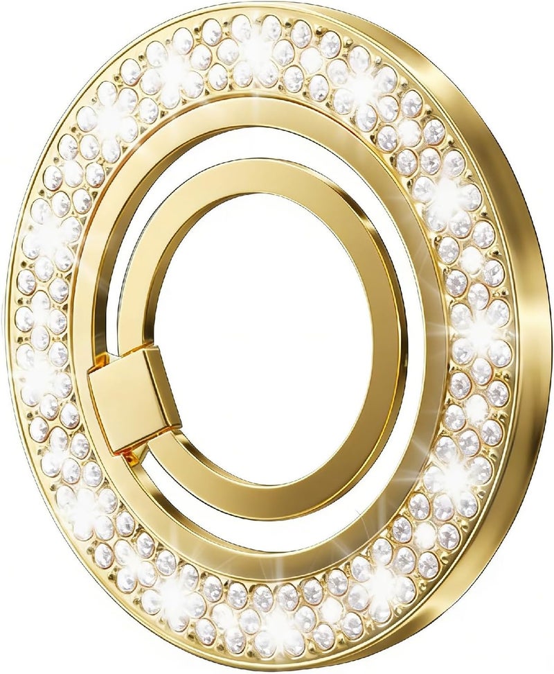 جابي Magnetic Phone Ring, for MagSafe Grip - 360° [Super Magnet] Stylish Ring Holder Stand with [Upgrade Gear Hinge], for iPhone 17 16 15 14 Pro Max Air, with Glitter Diamond Gold - Image 1