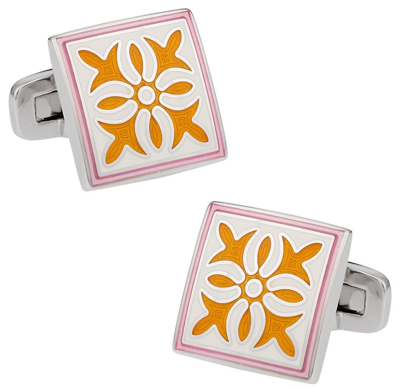 Cuff-Daddy Pink Yellow Enamel Cufflinks with Presentation Box - Image 1