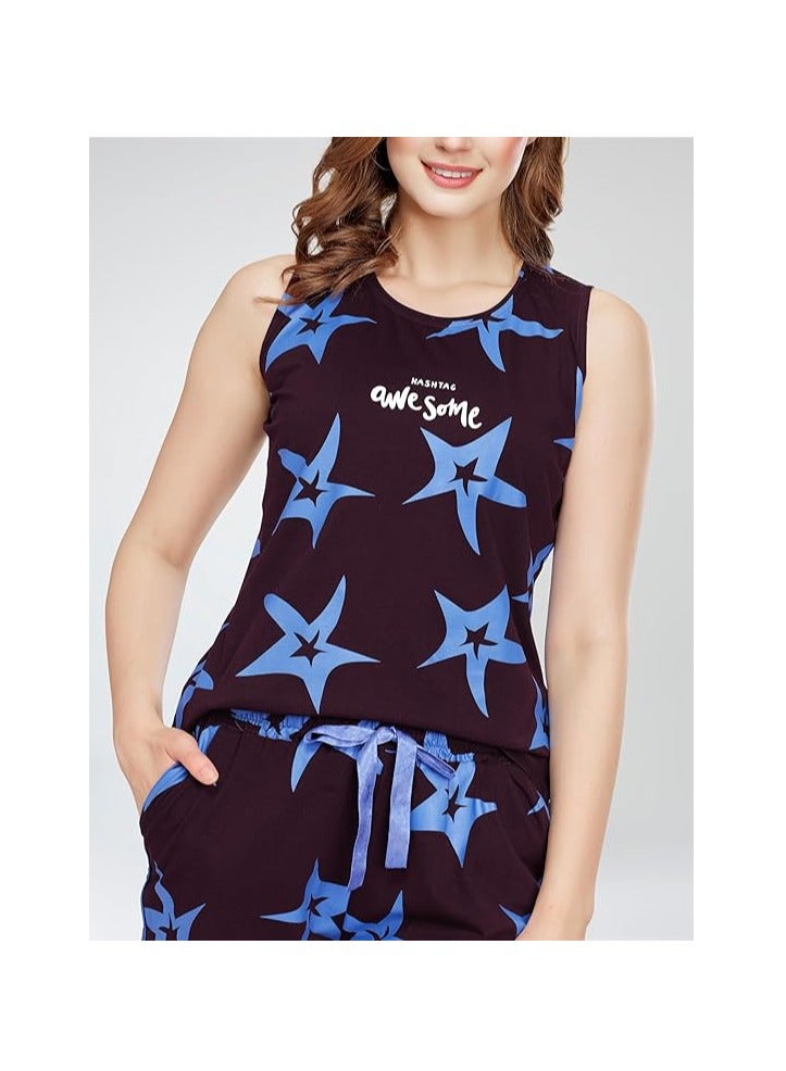 Accessorize Kingdom Hosiery Cotton Night Suit for Women's Star Printed Cotton Night Dress of Top And Short's Set Pajama Set  - Image 2
