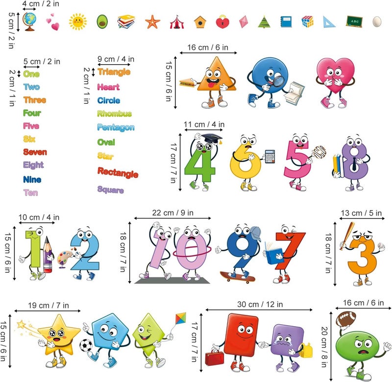 decalmile Colorful Shapes Numbers Wall Decals Educational Learning Geometry Wall Stickers Kids Toddler Room Preschool Classroom Daycare Wall Decor - Image 4