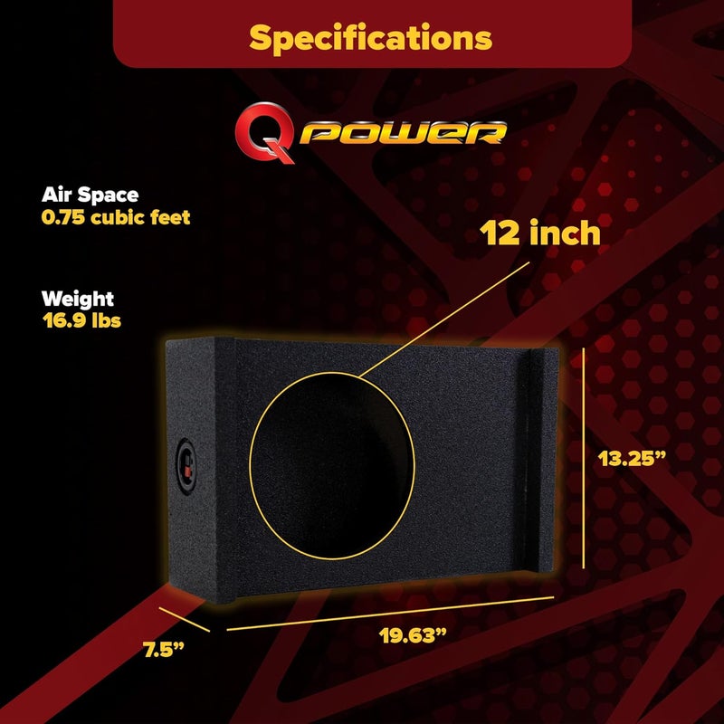 QPower Single 12 Inch Sub Enclosure, Universal Downfire/Behind Seat Speaker Box - Image 3