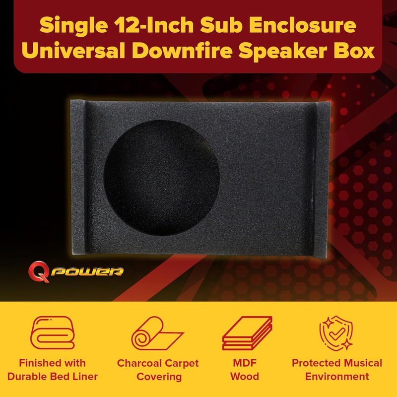 QPower Single 12 Inch Sub Enclosure, Universal Downfire/Behind Seat Speaker Box - Image 2