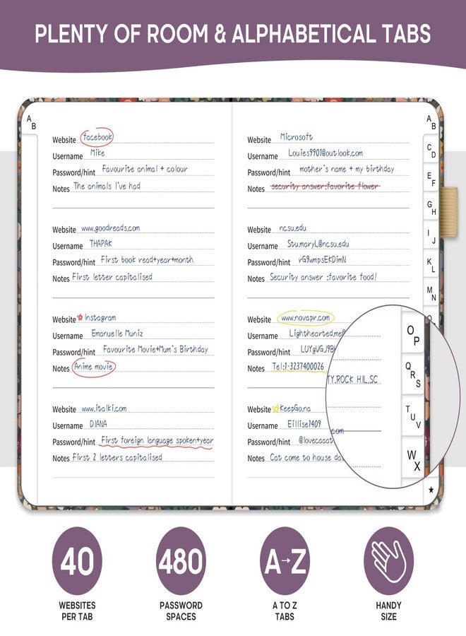 Taja Password Keeper Book with Alphabetical Tabs, Small Password Books for Seniors, Password Notebook for Internet Website Address Log in Detail, Password Logbook with Colorful Designs - Garden - Image 3
