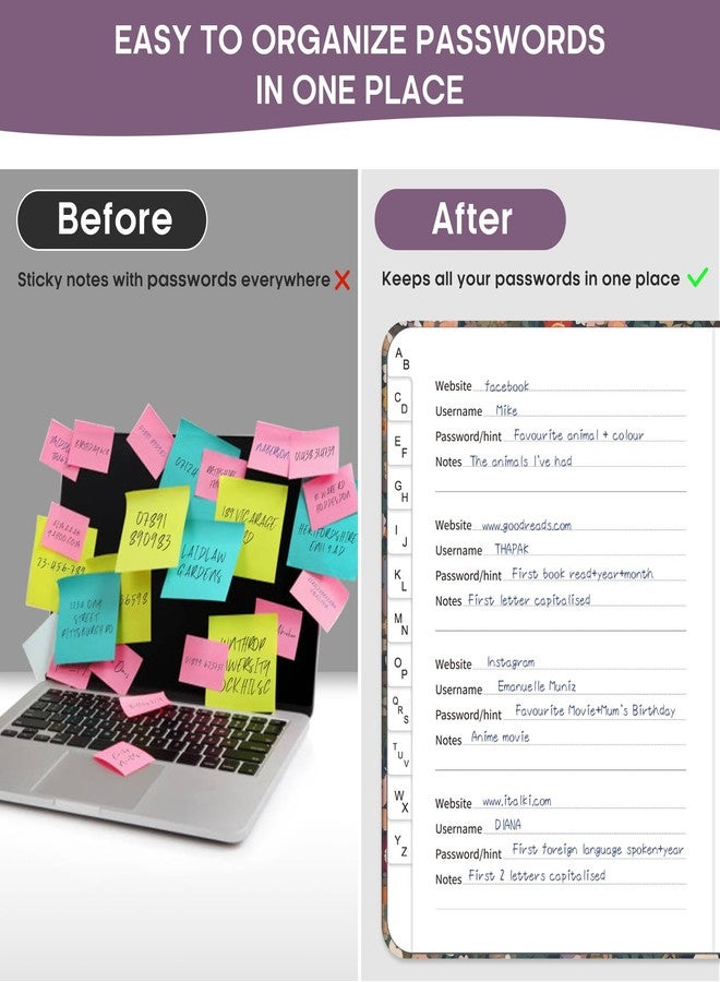 Taja Password Keeper Book with Alphabetical Tabs, Small Password Books for Seniors, Password Notebook for Internet Website Address Log in Detail, Password Logbook with Colorful Designs - Garden - Image 2