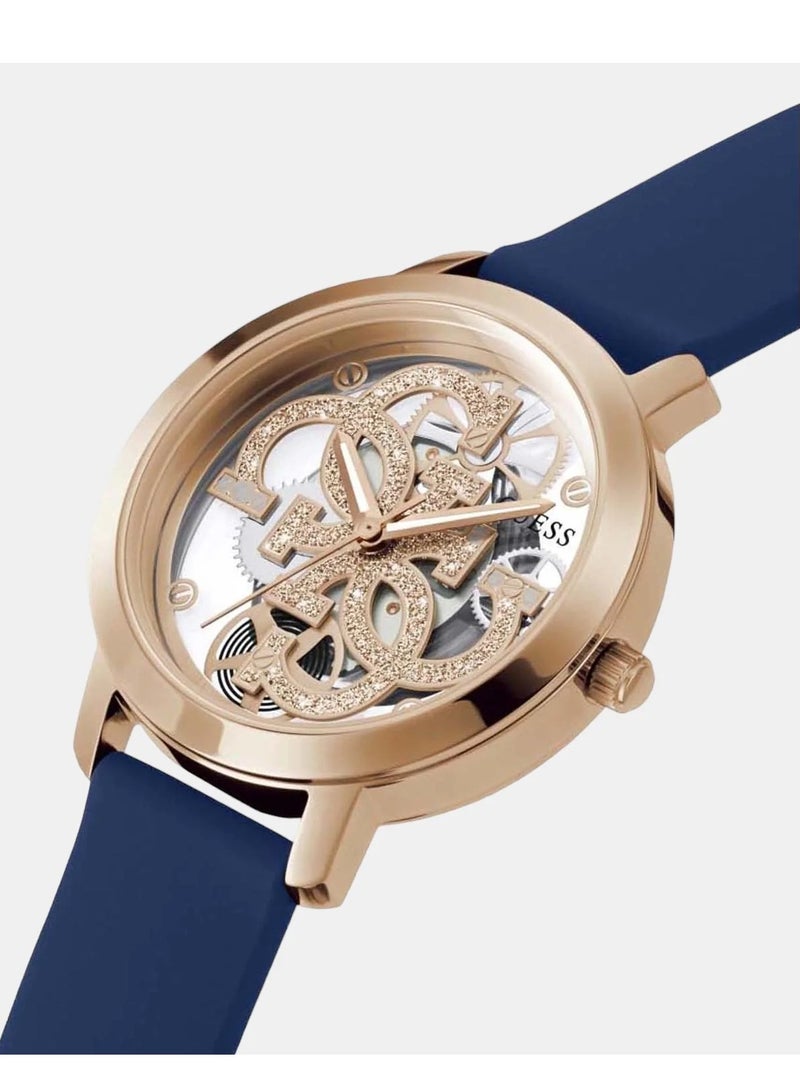 GUESS Watch for Women, Quartz Movement, Analog Display, Blue Silicone Strap-GW0452L1 - Image 3