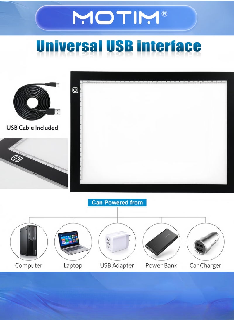 Motim A4 LED Copy Board Light Tracing Box Portable USB Power Drawing Pad Tracing Copy Board with 3 Adjustable Brightness for Tattoo Drawing & Streaming & Sketching & Animation & Stenciling - Image 2