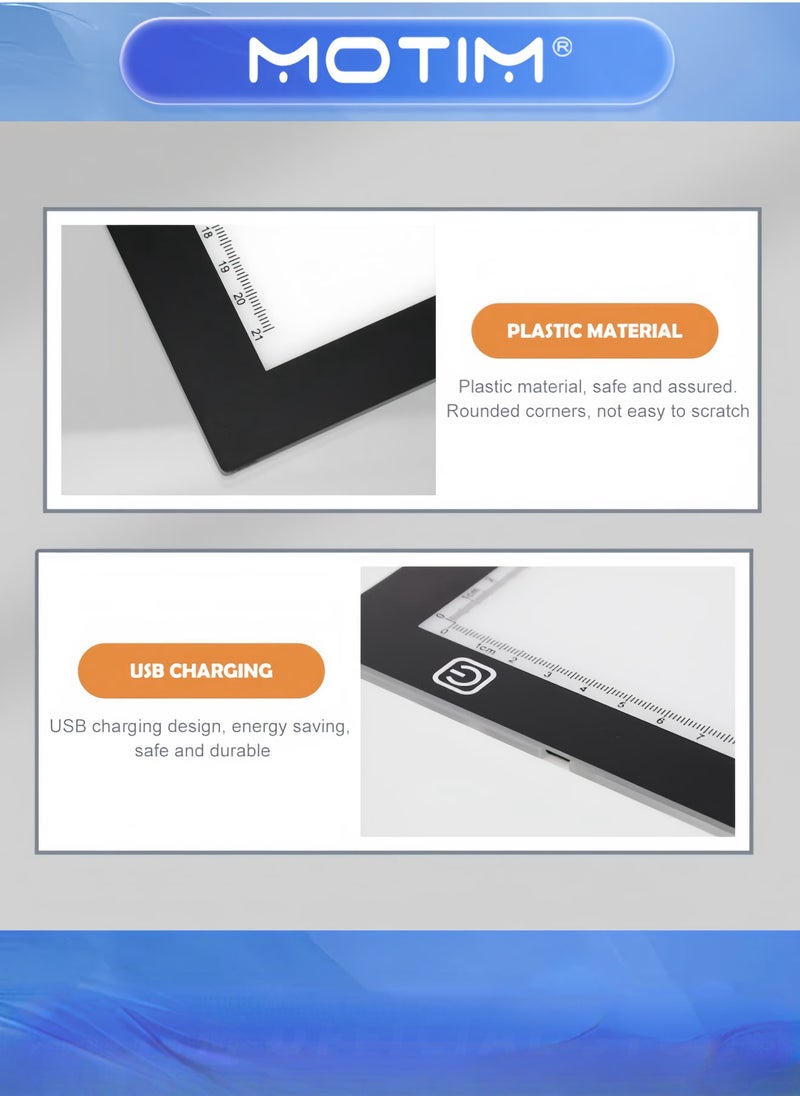 Motim A4 LED Copy Board Light Tracing Box Portable USB Power Drawing Pad Tracing Copy Board with 3 Adjustable Brightness for Tattoo Drawing & Streaming & Sketching & Animation & Stenciling - Image 4