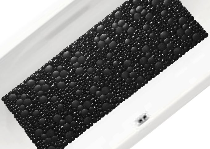 EXTRA LONG PEBBLE BATH TUB SHOWER MAT 342 X 157 BATHMAT NONSLIP WITH SUCTION CUPS MACHINE WASHABLE BATHROOM MATS SMOOTHNONTEXTURED SURFACE ONLY 342 X 157 BLACK