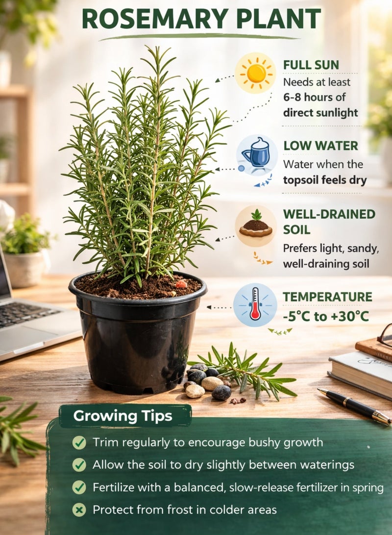 بلانت نبات إكليل الجبل الطازج 50 سم | عشبة حية | إكليل الجبل (Rosmarinus officinalis) | نبات عطري للحدائق والشرفات | عشبة طهي وطبية | نبات أخضر مزروع في أصيص - Image 3