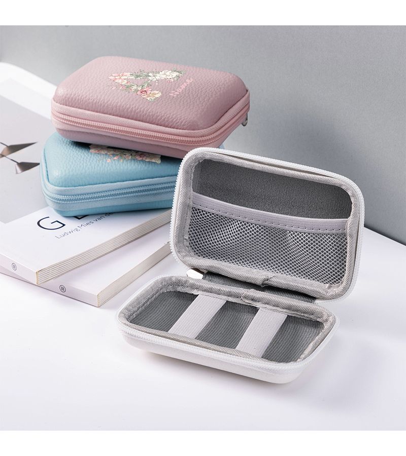 Blue Floral Letter A EVA Hard Shell Storage Case For Headphones Cables Chargers CCD Cameras Compact Design With Breathable Mesh Pocket For Office Travel - Image 2