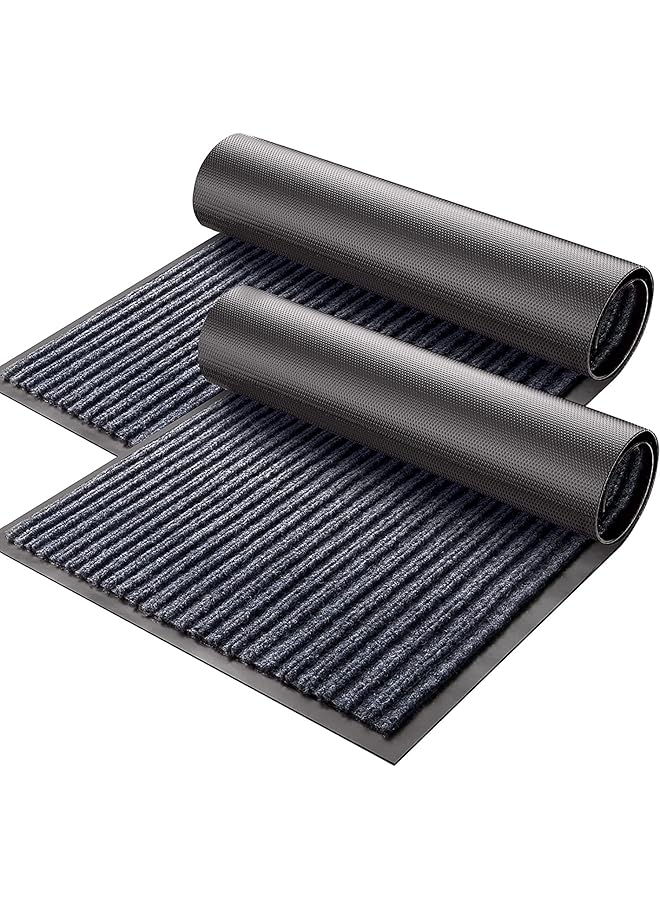 The Bros 2 Pack Door Mat Outdoor Indoor, Waterproof Anti-Slip Durable Rubber Doormat Low-Profile Design Floor Front Doormat Rugs for Entryway,Patio,Garage,High Traffic Areas (19.6 * 31.5 inch, Grey) - Image 1