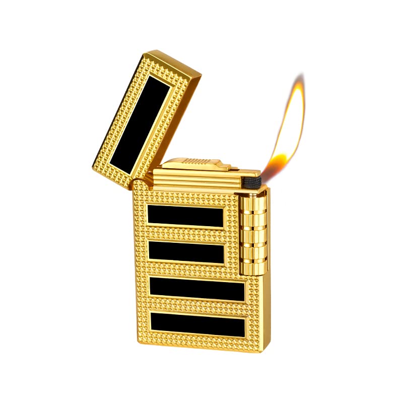 Malisseladi Cigar Lighters Soft Flame Lighter Retro Grinding Wheel Traditional Butane Lighter with Adjustable Flame Dial Vertical Ignition Roller Classic Metal Relief Lighter (Gold) - Image 1