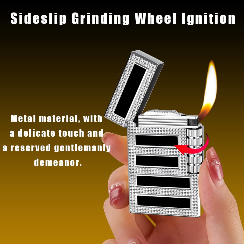 Malisseladi Cigar Lighters Soft Flame Lighter Retro Grinding Wheel Traditional Butane Lighter with Adjustable Flame Dial Vertical Ignition Roller Classic Metal Relief Lighter (Gold) - Image 3