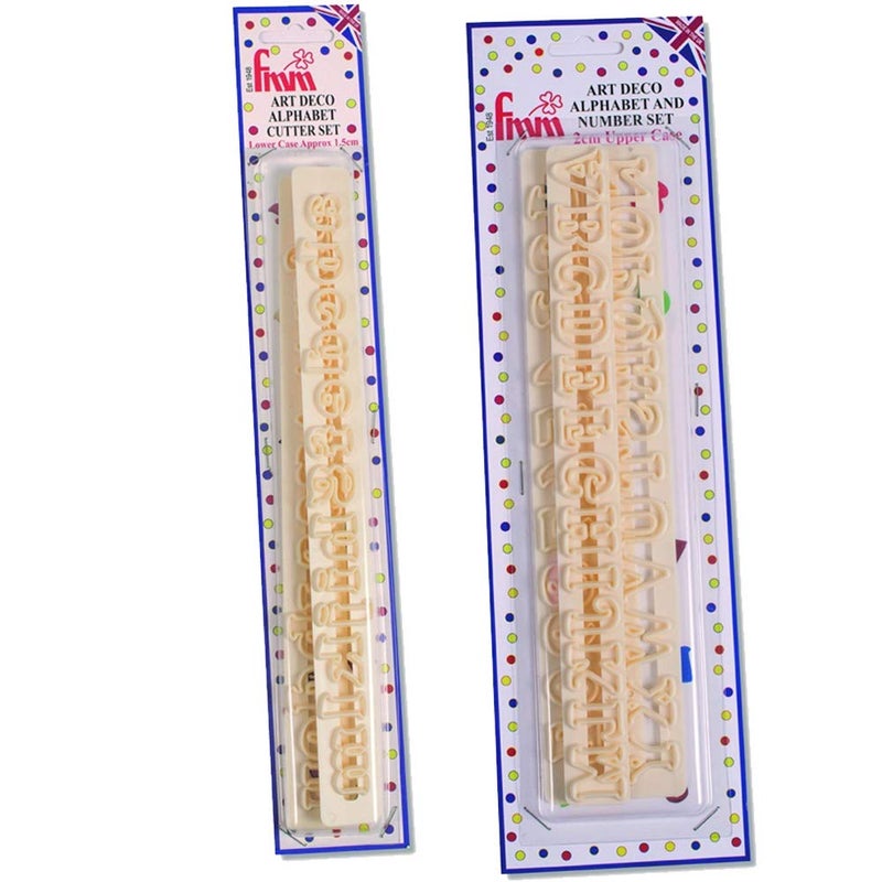 FMM Art Deco Uppercase Alphabet  Numbers and Lower case Alphabet Two Set of Cutters Tappit Range