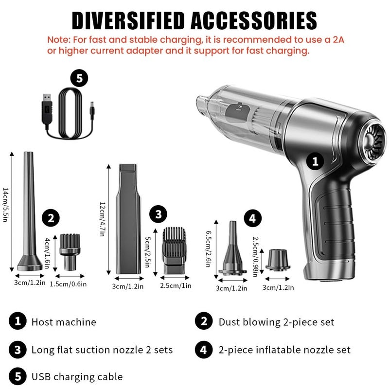Verilux Electric Compressed Air Duster 19000PA Handheld Cordless Air Duster 120W 35500RPM Car Vacuum Cleaner Multi Nozzle 4000mAh Cordless Air Blower Dust Cleaner for Home Computer Cleaner Keyboard Duster - Image 2