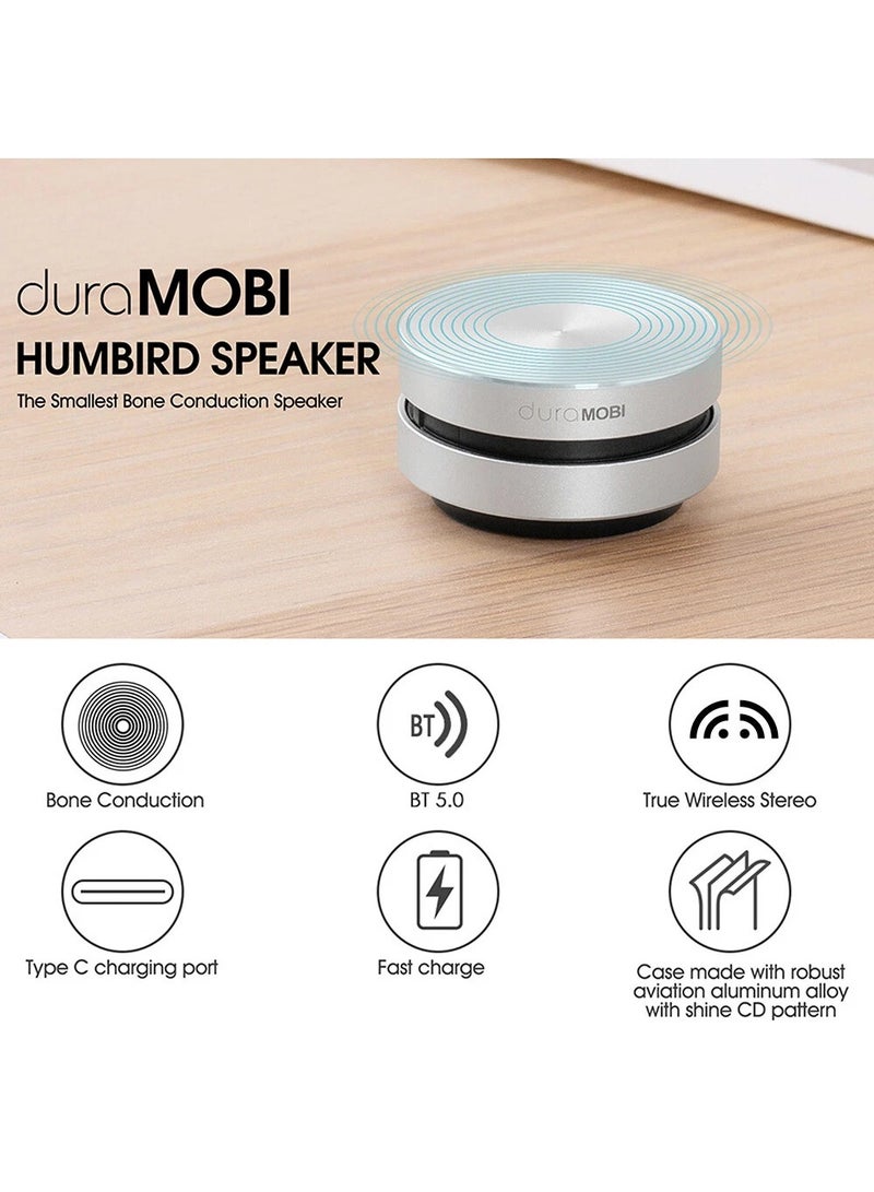 دورا موبي مكبر صوت صغير بتقنية البلوتوث، مكبر صوت لاسلكي محمول بتقنية التوصيل العظمي، صوت جهير ستيريو، مكبرات صوت محمولة إبداعية، مشغل موسيقى صغير الحجم متوافق مع أجهزة iPhone وiPad والأجهزة اللوحية للمنزل والسفر (فضي) - Image 1