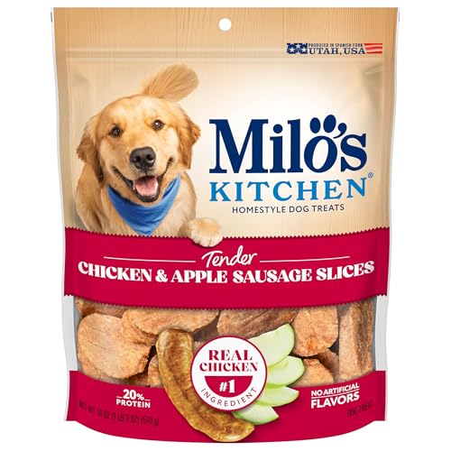 Milo's Kitchen Homestyle Dog Treats, Chicken & Apple Sausage Slices, 18 Ounce, High Protein, No Artificial Flavors - Image 1