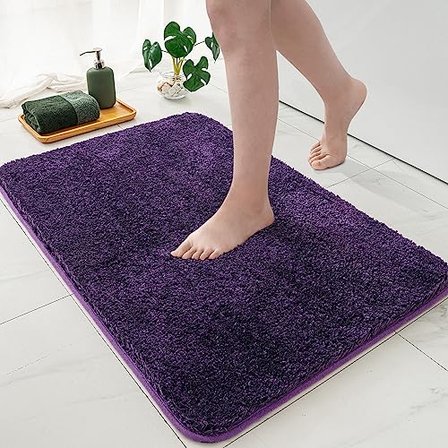 MIULEE Dark Purple Bathroom Rugs Soft Small Absorbent Microfiber Bath Rugs Non Slip Quick Dry Fluffy Bath Mats for Bathroom Floor Tub Showers Machine Washable 16x24 Inch - Image 1