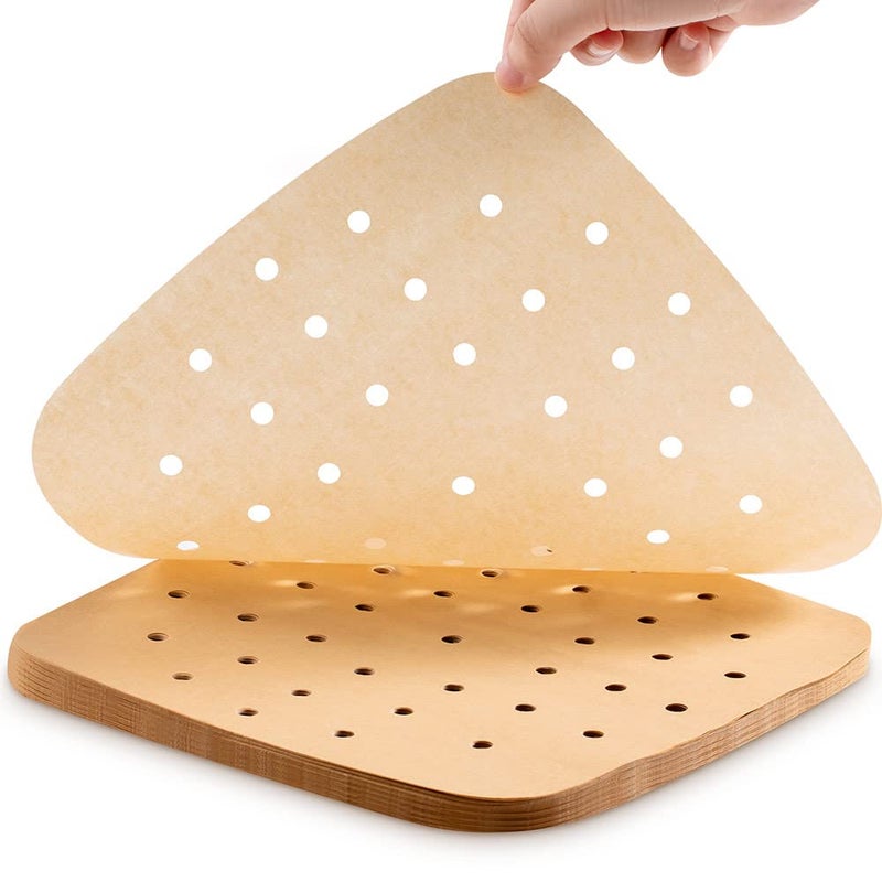 MFJUNS 200PCS Parchment Paper, 9 Inch Square Air Fryer Liner, Filter Paper, (100 Perforated & 100 Imperforate), Non-Stick Baking Paper for Steamers, Cake Pan - Image 1