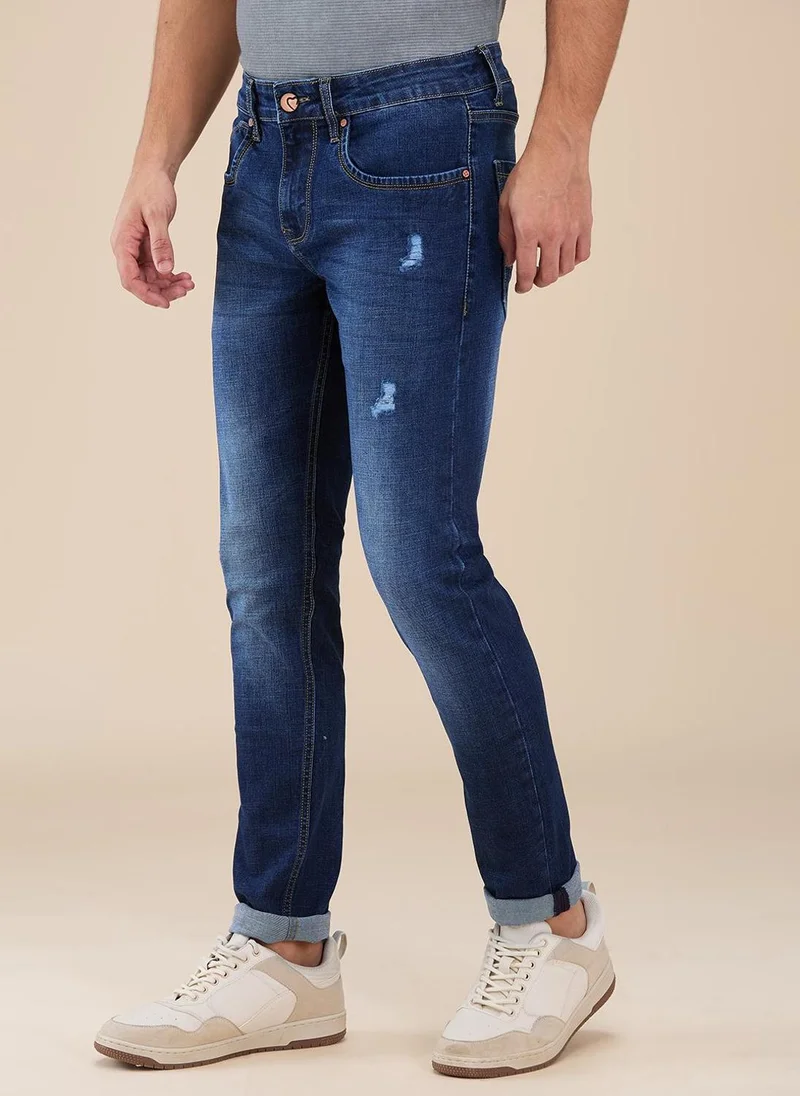 Being Human MID TONE Men Classic Slim Fit Low Distress Light Fade Stretchable Jeans for Men | Best Price UAE