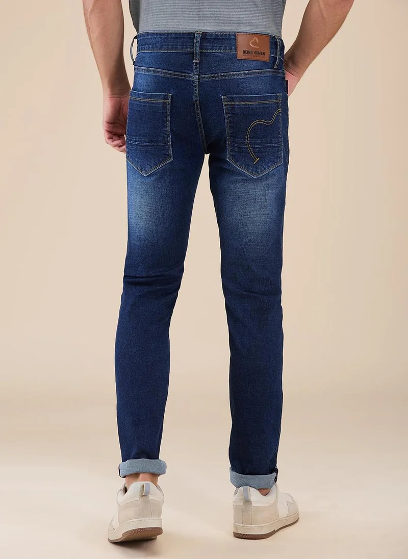 Being Human MID TONE Men Classic Slim Fit Low Distress Light Fade Stretchable Jeans for Men | Best Price UAE