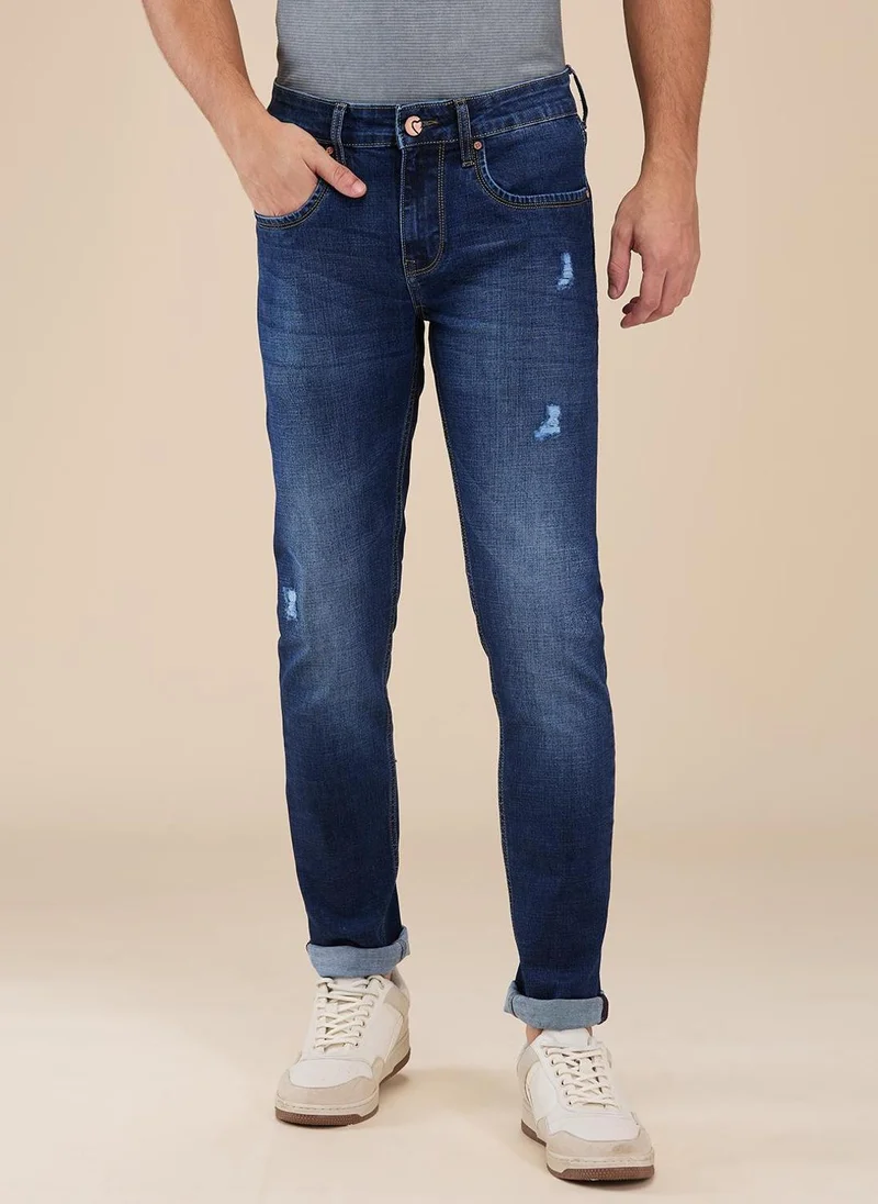 Being Human MID TONE Men Classic Slim Fit Low Distress Light Fade Stretchable Jeans for Men | Best Price UAE