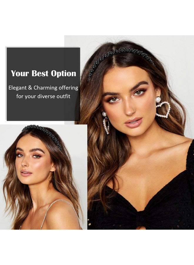 Hapdoo Black Pearl Headbands For Women Girls, Cute Beads Headband With Faux Pearl For Wedding Bride, Fashion Beaded Bling Hairbands Hair Hoop Accessories For Birthday - Image 3