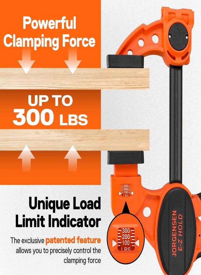 Pony Jorgensen Bar Clamps For Woodworking, 12" 2-Pack One-Handed Clamps/Spreader with Load Limit Indicator, Quick Grip Bar Clamps E-Z Hold F Clamps Set with 300 lbs Load Limit, Medium Duty - Image 2