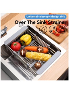 Arabest Expandable Dish Drying Rack, Telescopic Dish Drainer with Board Divider, Kitchen Rack Drain Basket for Vegetable and Fruit(Grey)  - Image 3