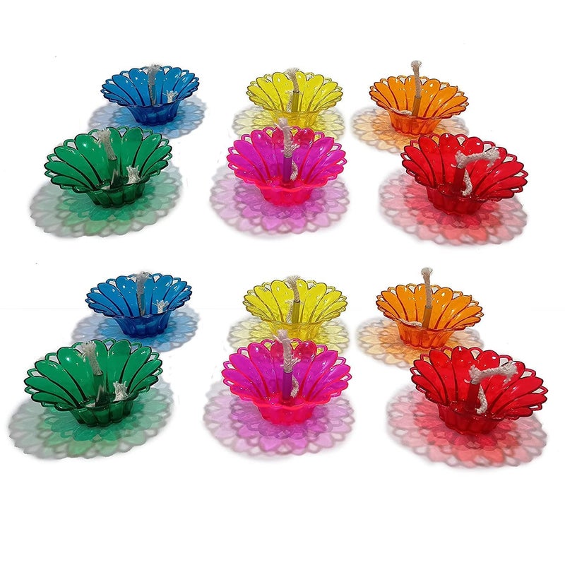 zenkova 3D Reflection Diya Diwali Decoration Items for Home Decor Transparent Multicolor Water Floating Reflections Plastic Oil Diya for Home Diwali Festival Decoration 12 Diya - Image 4