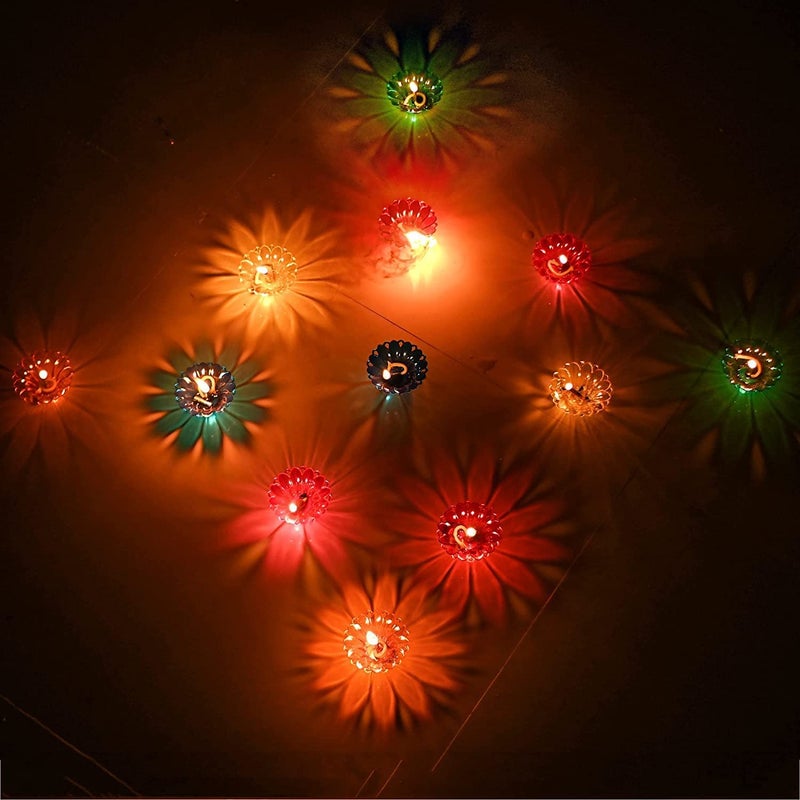 zenkova 3D Reflection Diya Diwali Decoration Items for Home Decor Transparent Multicolor Water Floating Reflections Plastic Oil Diya for Home Diwali Festival Decoration 12 Diya - Image 2