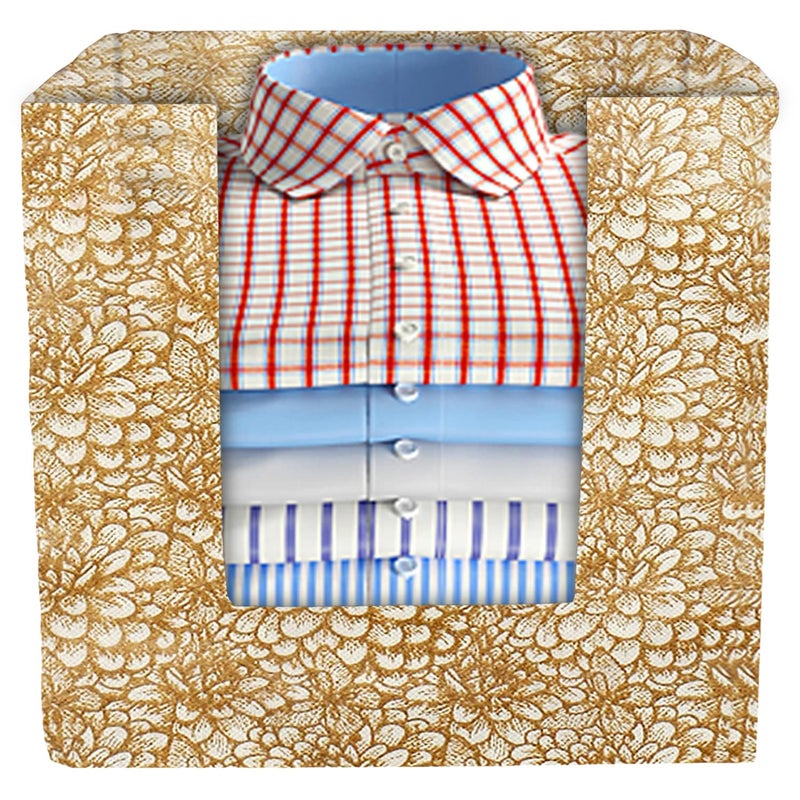 Kuber Industries Kuber Industries NonWoven Flower Print Foldable Shirt StackerWardrobe Organizer For Shirts Sarees Lehengas With Handle Beige - Image 3