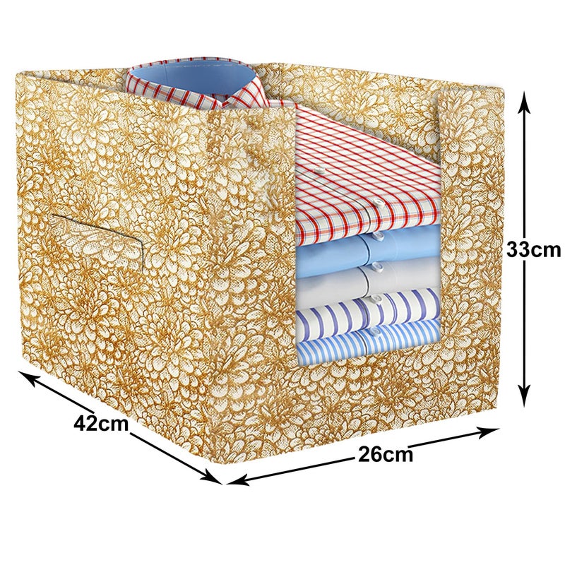 Kuber Industries Kuber Industries NonWoven Flower Print Foldable Shirt StackerWardrobe Organizer For Shirts Sarees Lehengas With Handle Beige - Image 5