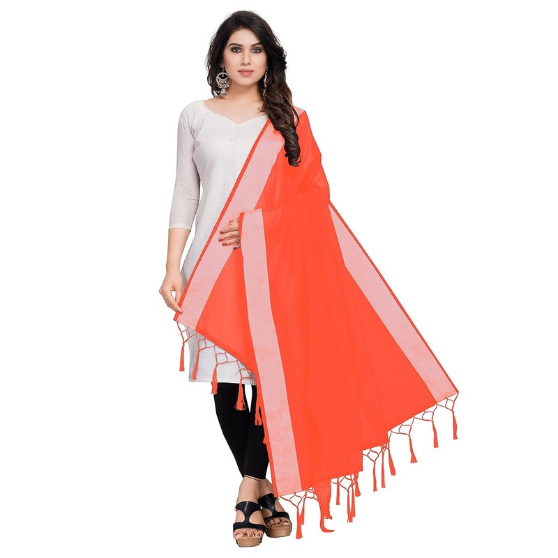 Sidhidata Textile Women's Solid Cotton Silk Dupatta With Tassels (2.20 Mtr)