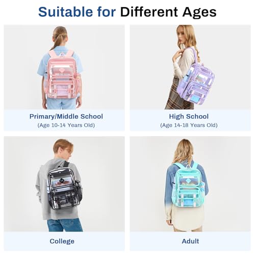 Sisipoet Clear Backpack for School PVC Clear Bookbag Heavy Duty Transparent Backpack for Stadium Events Multiple Pockets See Through Bag for Teens Students Women Men with Leather Pendant Black - Image 3
